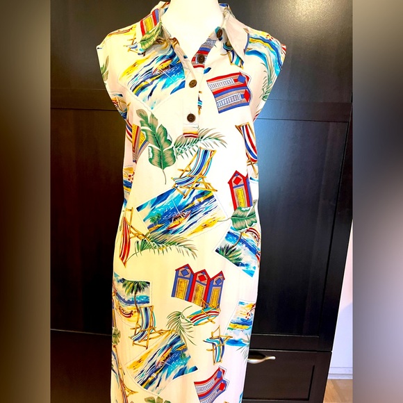 Caribbean Joe Dresses & Skirts - Caribbean Joe vintage dress with beach themed print. Sleeveless, lapel collar 2X